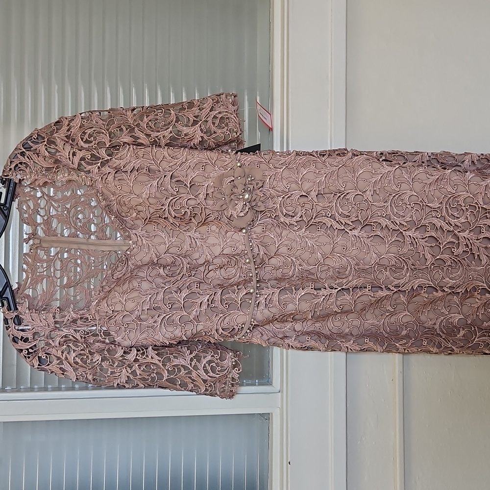 Size 12 formal mother of lace 3/4 sleeve sheath gown by Montage by Mon Cheri NWT